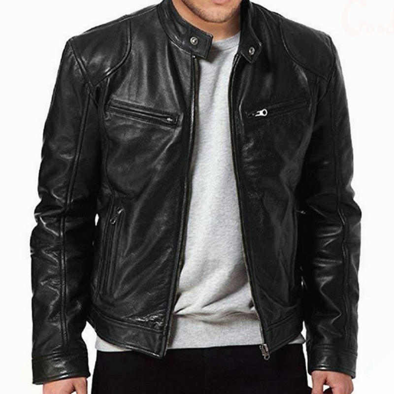 Veste homme en cuir Faux automne homme noir marron hommes col montant manteaux Biker s moto 220912