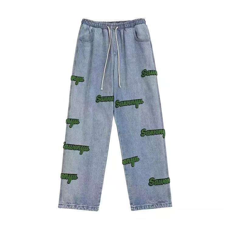 Calça de jeans masculina e outono calças de rua de outono Men inseado bordado de bordado lavado jeans de jeans Sense Sense Oldschool 220909