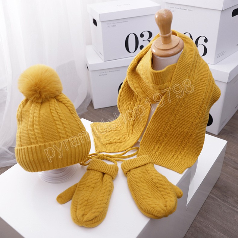 3 pièces hiver bébé chapeau écharpe gants ensemble doublure en peluche chaud enfants bonnet cou plus chaud neige en plein air enfants casquettes pour filles garçons 1-5Y