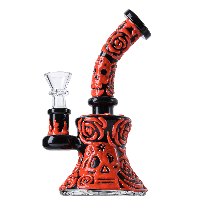 Glow In the Dark Halloween Bong in vetro Narghilè Mini Small Oil Dab Rigs Beaker Showerhead Perc Percolator Eye Handcraft Water Pipes 14mm Joint With Bowl