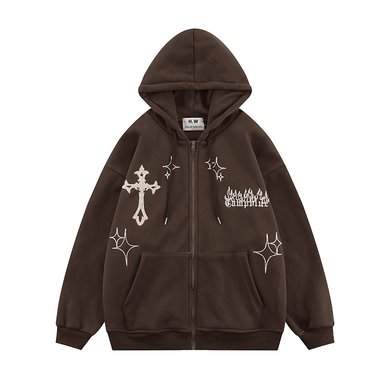 Herrtröjor tröjor gotiska bokstäver tryck överdimensionerade zip up hoodie hösten vinter streetwear långärmad bomullsjackor 220913