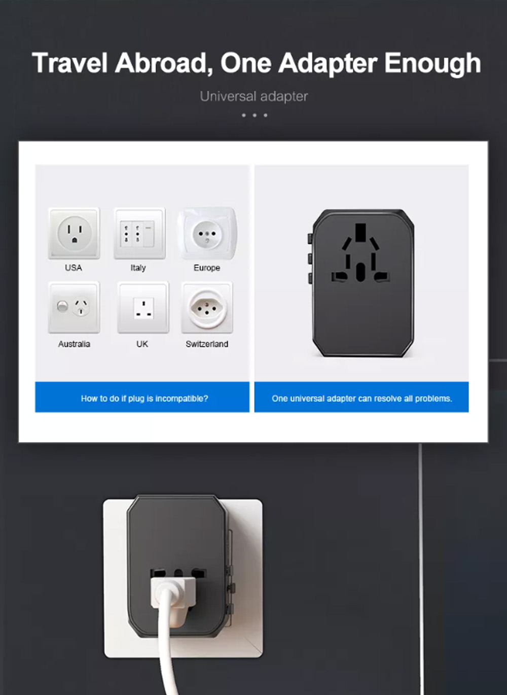 Fashion portable world universal travel adapter with four usb and type-c smart USB  electrical plug socket