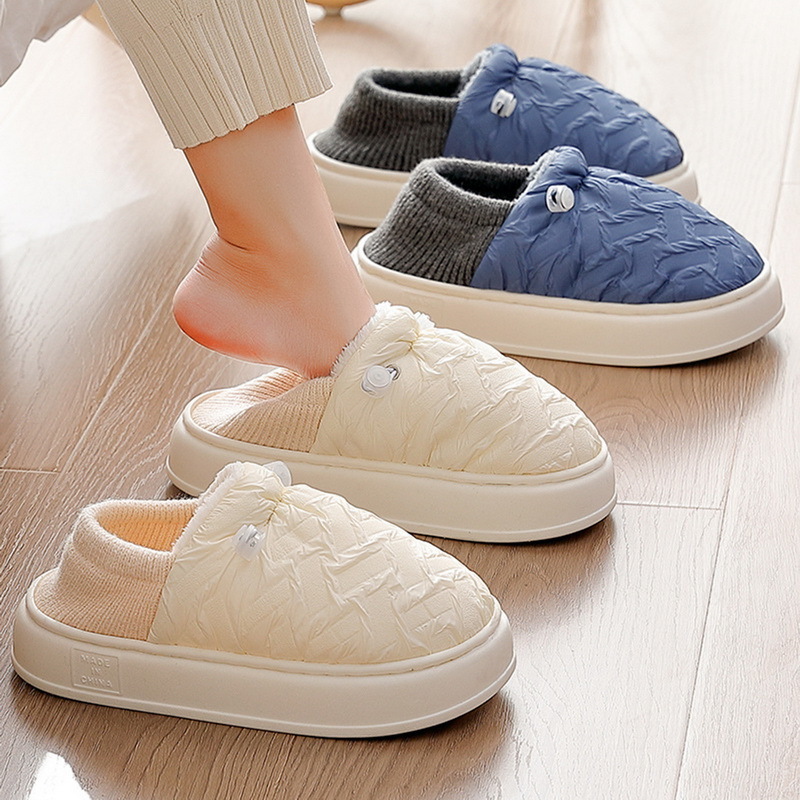 Slippers Fashion Winter Slippers Drawstring Women Home Shoes Thick Bottom Waterproof Down Cloth Cotton Slides NonSlip Ins Footwear 220913