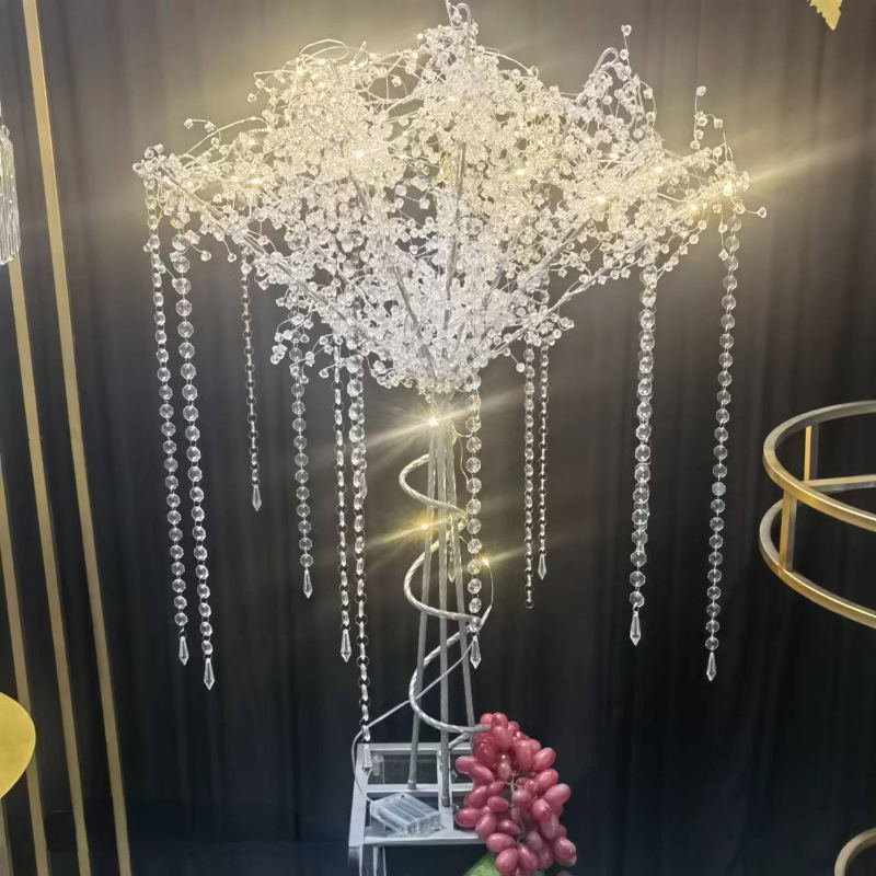 ロマンチックな豪華な結婚式の装飾テーブルセンターピース花アーチクリスタルツリーライトステージパーティーウェルカムウォークウェイロードリードバックドロッププロップ