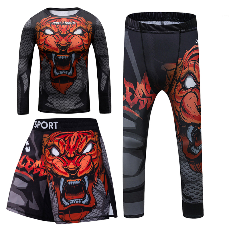 Familjsmatchande kläder MMA Rashguard för barn Jiu Jitsu Tshirtpant Sport Set Boy Shorts Kläder Kickboxing Jerseys Children Fit6371305