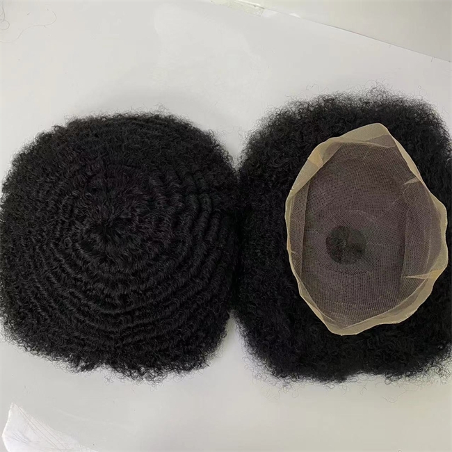 African American Afro 8mm Wave Black Color Brazilian Virgin Remy Human Hair Pieces 8x10 Full Lace Toupee for Black Men
