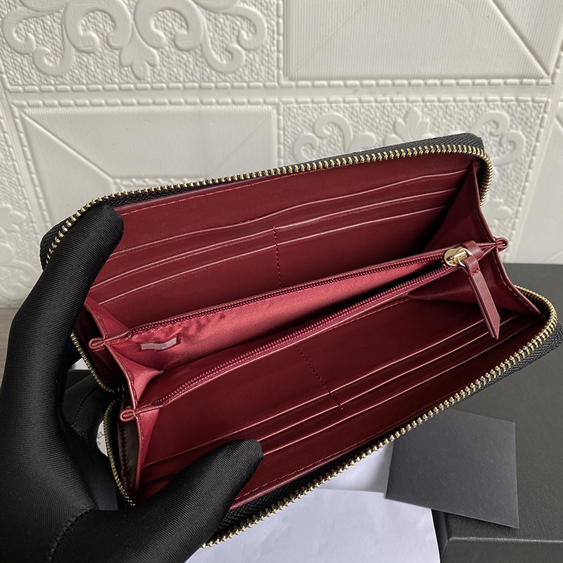 Frau Wallet Reißverschlussmünze Geldbörse Luxusdesigner Clutch Sheepell Long Passport Bag Kaviar Key Hülle Echtes Ledernetz Muster Cow9530228