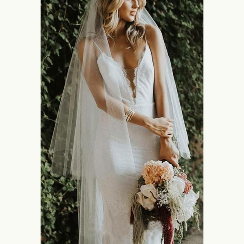 Elegancka seksowna koronkowa sukienka ślubna w dużych rozmiarach spaghetti głębokie v szyja bez pleców dwurodowa aplikacja mostowa suknia ślubna
