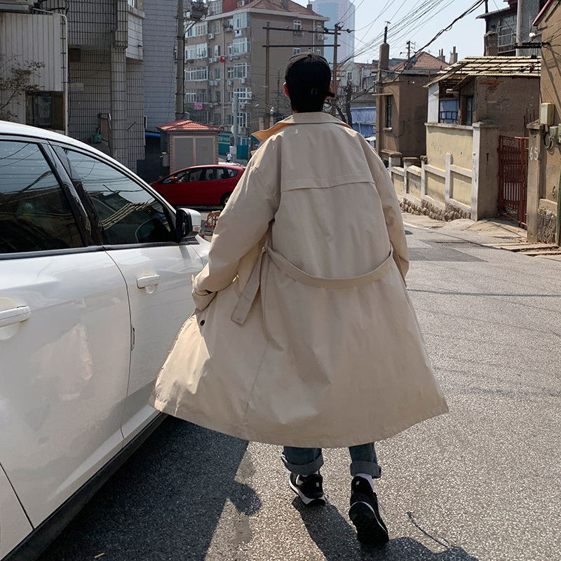 남성용 트렌치 코트 남성 대형 이중 가슴이있는 느슨한 코트 올미어 스트리트웨어 턴 다운 칼라 새시 약한 한국 패션 220913