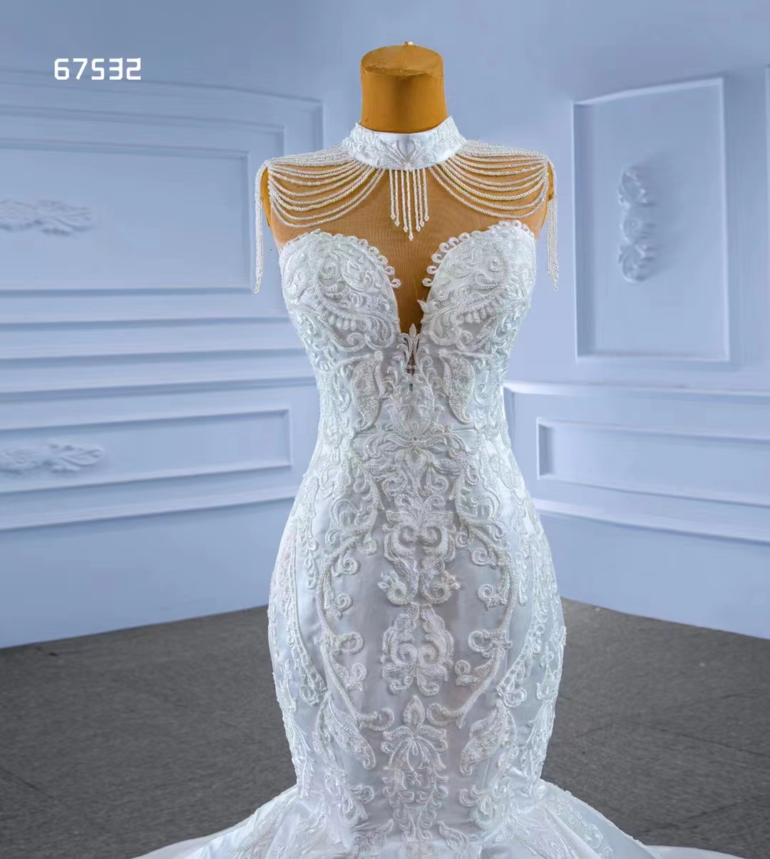 Meerjungfrau-Hochzeitskleider, Stehkragen, bestickt, herzförmiges Schwanzkleid, Damen-Hochzeit, charmant, SM67532
