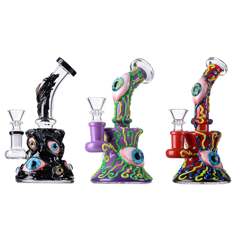 Unique Glass Bongs Halloween Style Heady Hookahs Showerhead Perc Percolator Octopus Bongs Oil Dab Rigs 14mm Female Joint Water Pipes With Bowl