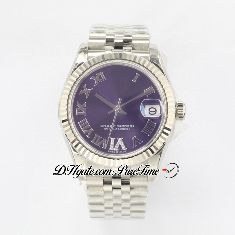 EWF 31MM 278274 ETA A2688 Autom￡tico Damas Matr￭cula Bisel estriado Dial Purple Dial VI Diamond Markers JubileEsteel Super Edition Womens Same Series Puretime B2