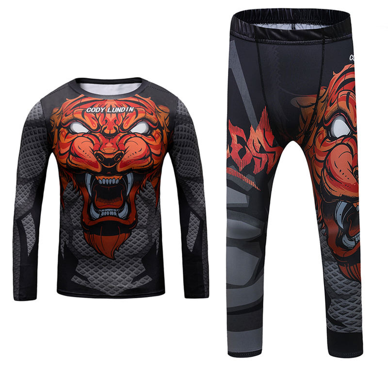 Familjsmatchande kläder MMA Rashguard för barn Jiu Jitsu Tshirtpant Sport Set Boy Shorts Kläder Kickboxing Jerseys Children Fit6371305