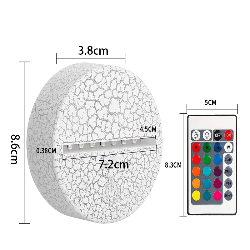 3D LEDライトベースナイトライト7カラー調光機能USBリモートコントロールデスクランプテーブルライト9754770