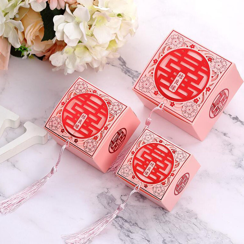Presentf￶rpackning kinesisk asiatisk stil r￶d dubbel lycka br￶llop gynnar och g￥vor box paket brud brudgum br￶llop fest godis l￥da 50 st 220913