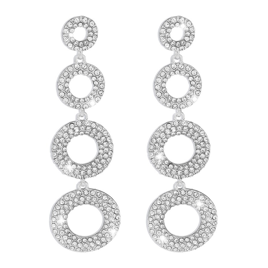 Luxe strass géométrique rond Long gland boucles d'oreilles femmes mariage mariée boucles d'oreilles suspendues fiançailles oreille bijoux fête