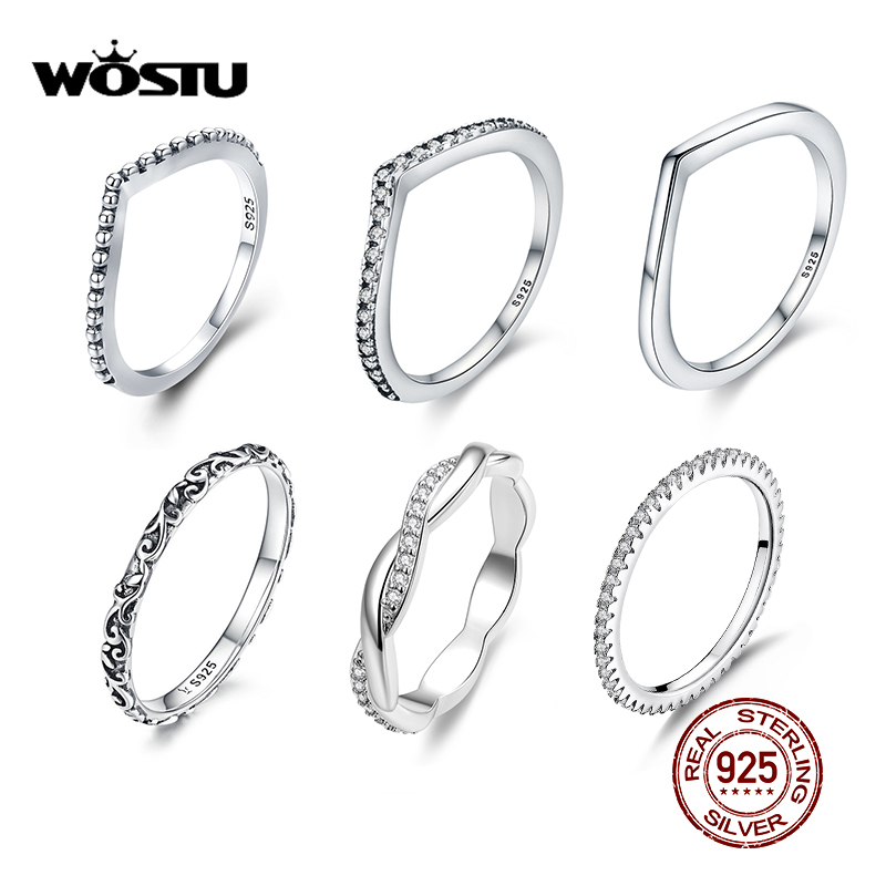 Accessoires Fijne sieraden Wostu Hot 100% 925 Sterling zilveren glinsterende wens Stapelbare vingerring voor vrouwen Fashion originele sieraden ...