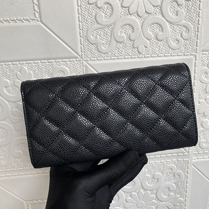 Carteira da mulher Designer de luxo embreagem bolsa de moeda de pele de carneira longa bolsa de passaporte flip caviar key estojo de couro genuíno padrão de grade de cheiro de chão de gado