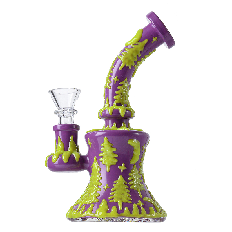 Glow In the Dark Halloween Glass Bongs Hookahs Mini Small Oil Dab Rigs Beaker Showerhead Perc Percolator Eye Handcraft Water Pipes 14mm Joint With Bowl