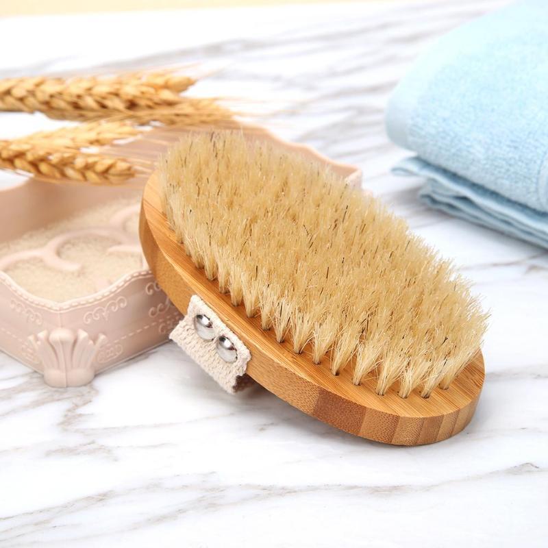 Body Brush Natural Boar Bristle Organic Dry Skin Body Brush Bamboo Wet Back Shower Brushes Exfoliating Bathing Brush