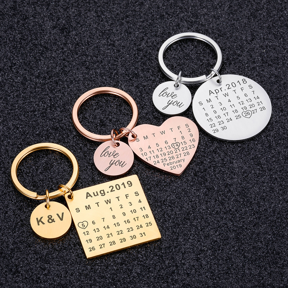 Customized JewelryCustomized s Personalized Custom Chain Date Stainless Steel Keyring Wedding Anniversary Gift for Boyfriend Hu...