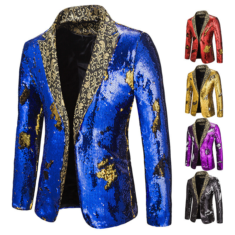 Abiti da uomo Blazer Blazer con paillettes lucido Abito con collo a scialle Matrimonio Sposo Cantante Prom Glitter Giacca DJ Club Stage 220913