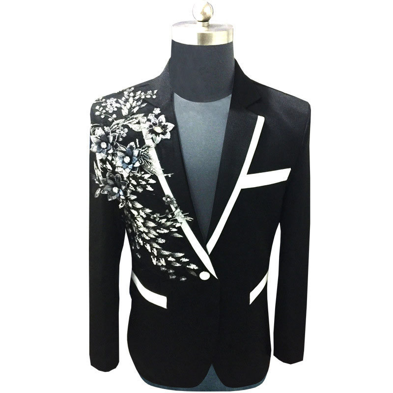 Abiti da uomo Blazer Bianco Floreale Con Paillettes Ricamo Giacca Uomo Matrimonio Sposo Smoking Uomo One Button Risvolto Costume di scena Homme 220912