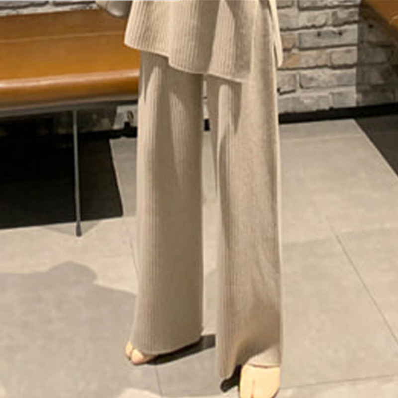 Women's Two Piece Pants HMA Fashion Winter Women's Thicken Warm Knitted Pullover Sweater Two-Piece Suits High Waist Loose Wide Leg Pants Set 220913