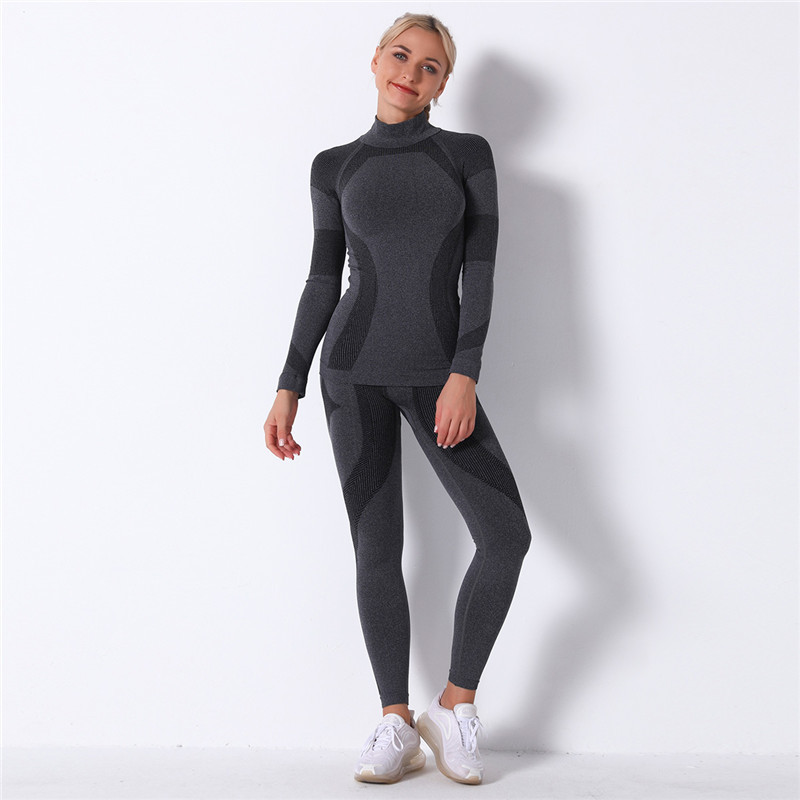 Pantalon deux pièces pour femmes femmes sans couture ensemble Fitness sport costumes vêtements de sport entraînement chemises à manches longues taille haute course Leggings pantalons costumes 220913