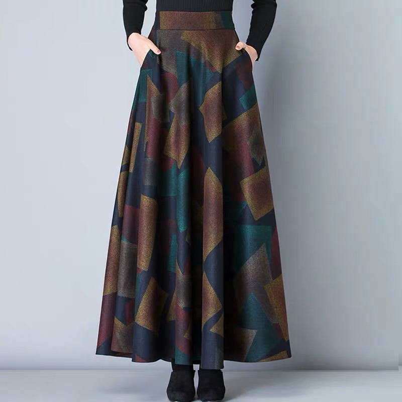 Skirts Winter Wool Plus Size 4XL Maxi Women Vintage ALine High Waist Woolen Ladies Office Fashion Long Saia Streetwear 220913