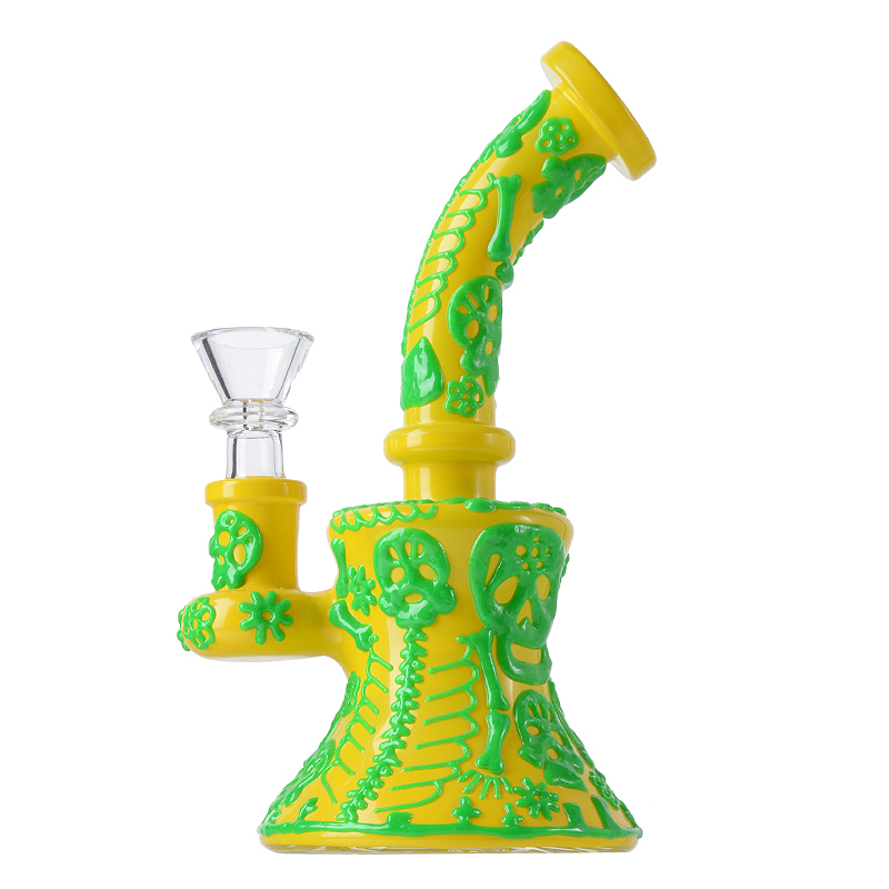 Glow In the Dark Halloween Bong in vetro Narghilè Mini Small Oil Dab Rigs Beaker Showerhead Perc Percolator Eye Handcraft Water Pipes 14mm Joint With Bowl