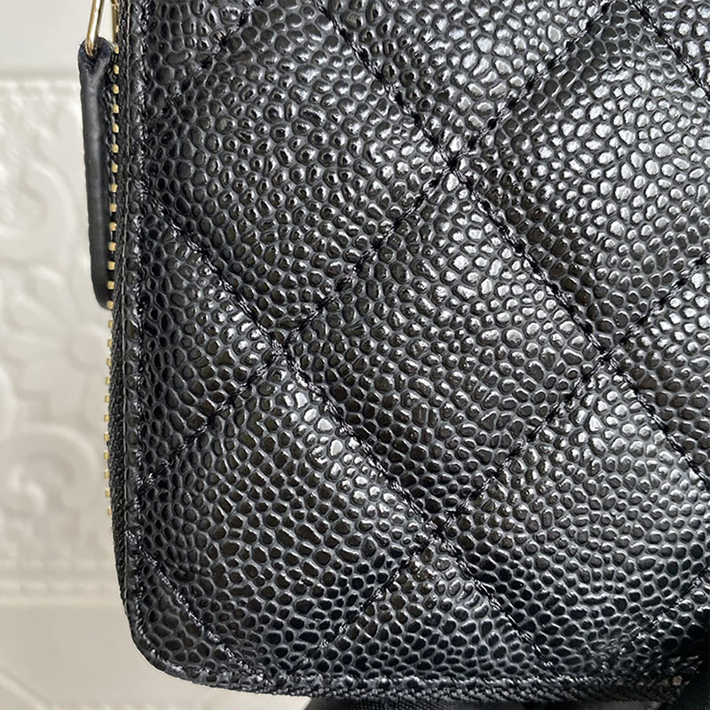 Femme portefeuille zipper monnaie sac à main de luxe concepteur de luxe craquette de mouton de passe de passeport caviar cache clés motif de grille en cuir authentique