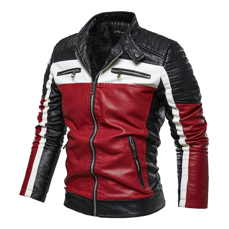 Cuir pour hommes Faux cuir hommes jaune PU veste en cuir Patchwork Biker vestes décontracté manteau à glissière mâle moto veste Slim Fit fourrure doublé vêtements d'extérieur manteau 220913