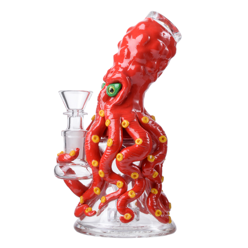 Unieke bekerwaterpijpen Halloween-stijl Waterpijpen Bedwelmende glazen waterleidingen Octopus Dab Rigs 14 mm verbinding met komoogtanden 3D 6 inch rookpijp TX834