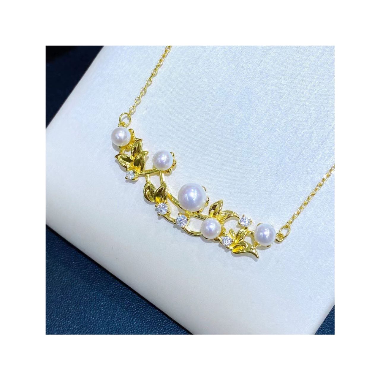 2209102 Dames Pearl Jewelry ketting aka 4-6 mm bloemen Pendent Chocker 40 45cm AU750 18K Geel Gold PLATED 249V
