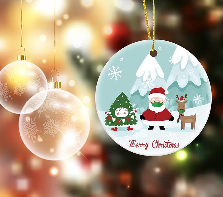 Creative 2.8Inch 89 Designs Merry Christmas Ornament Ceramic Pendant Decor Double Sided Print 2022 Xmas Tree Hanging Decoration For Sweet Home Wedding Presents