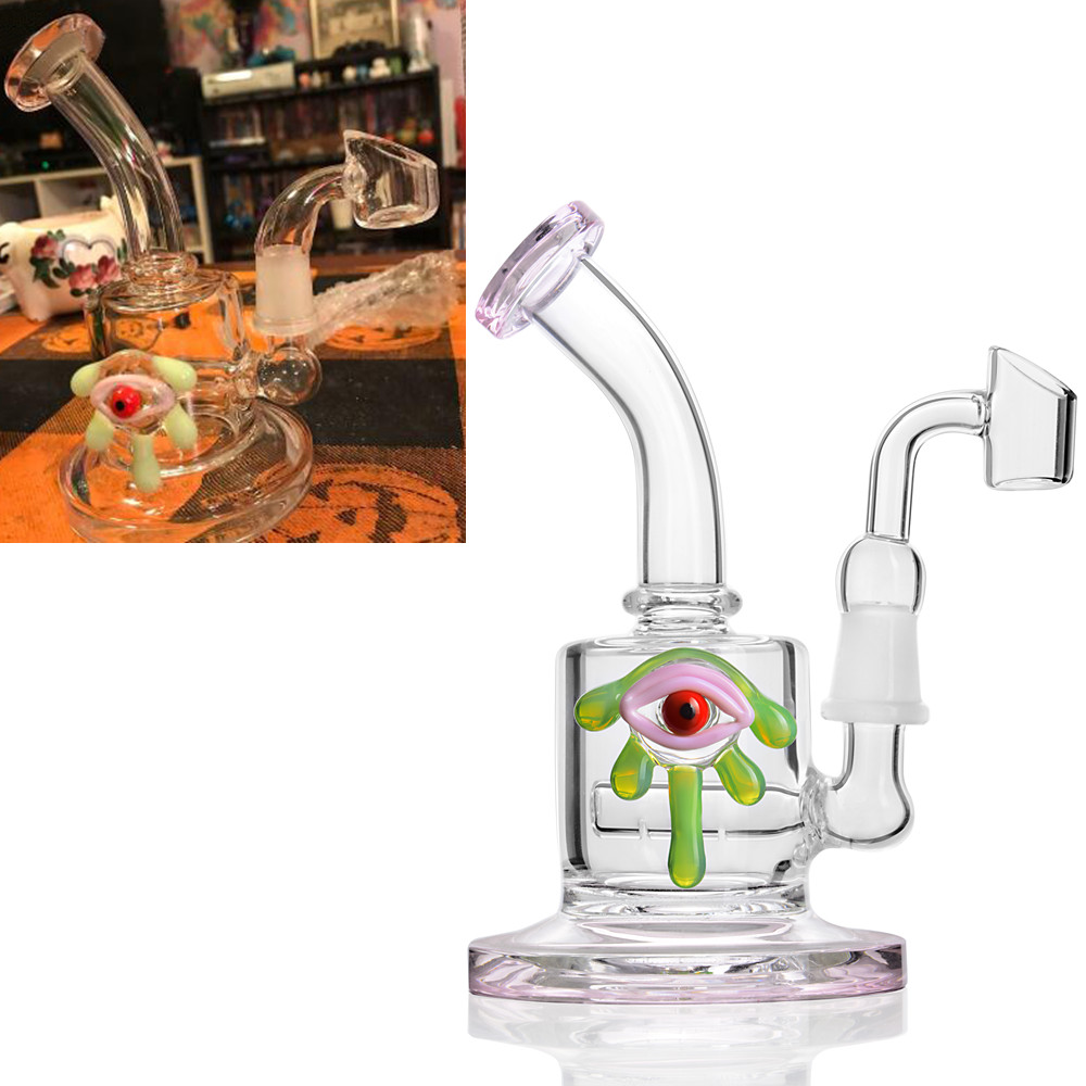 10 tum hög sandblastglashoppor lila regnbåge bäger bong bubbler med ögon hård tobaksrökning rör olje riggar vattenrör med downstem 14 mm fog