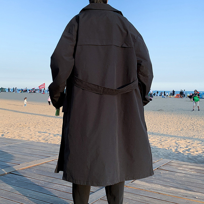 남성용 트렌치 코트 남성 대형 이중 가슴이있는 느슨한 코트 올미어 스트리트웨어 턴 다운 칼라 새시 약한 한국 패션 220913