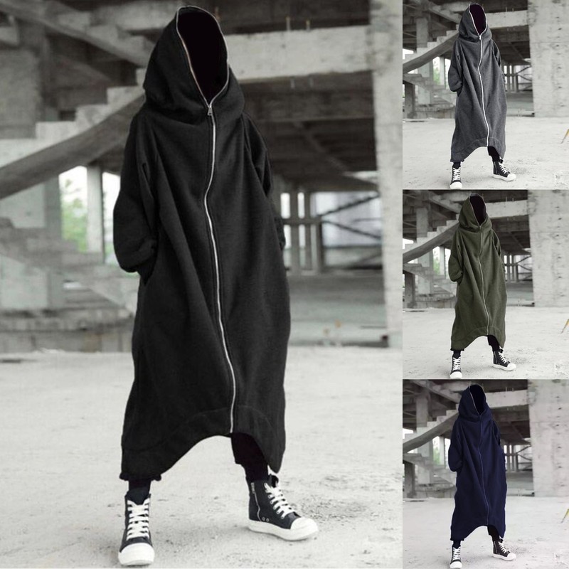 Men's Hoodies Sweatshirts Zipper Long Hooded Solid Color Personality Dark Style Full Body Winter Warm Male Hip Hop Jacket Plus Size 5xl 220913