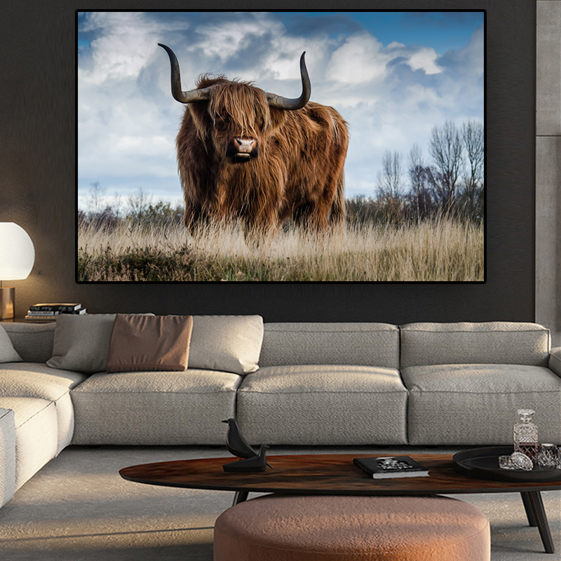 Highland Cow Cattle Animal Canvas Art Nordic Painting Posters and Prints Scandinavian Wall Picture for Living Room Decoration