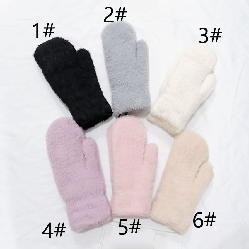 autumn winter Ladies' twine and fleece gloves Outdoor fuzzy glo ves WOMAN fashion Five Fingers Glove s Cycling sport Mittens pink 6-color black gray white