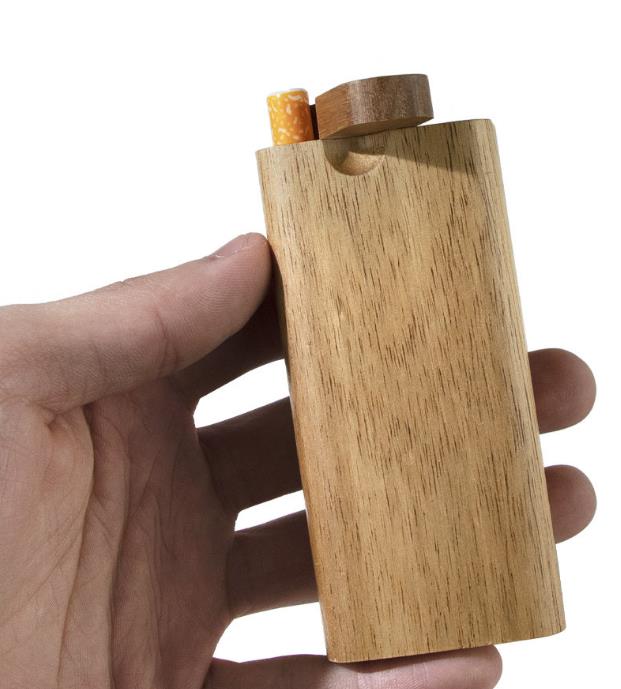 One Hitter Smoking Pipe Handmade Wood Dugout with Ceramic Pipes Cigarette Filters Wooden Box Case