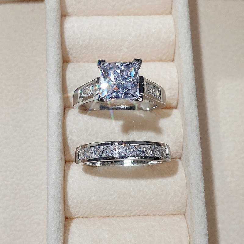 Wedding Ring Set for Women Dazzling Square Zirconia Luxury Ring