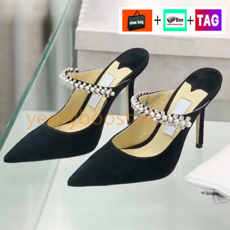 Kobiety ubierają buty designerskie obcasy Bing 65mm muł na obcasie luksusowe londyn wysokie obcasy damskie kryształowe czółenka z paskiem Lady patentowe zamszowe sandały na obcasie buty ślubne sandały