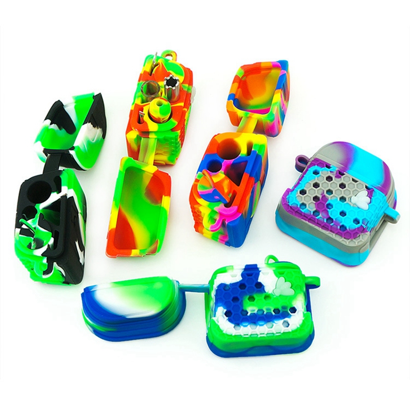 Smoking Colorful Silicone Multi-function Kit Dry Herb Tobacco Oil Rigs Storage Box Pocket Bag Stash Case Catcher Taster Bat One Hitter Nails Tip Straw Pipes