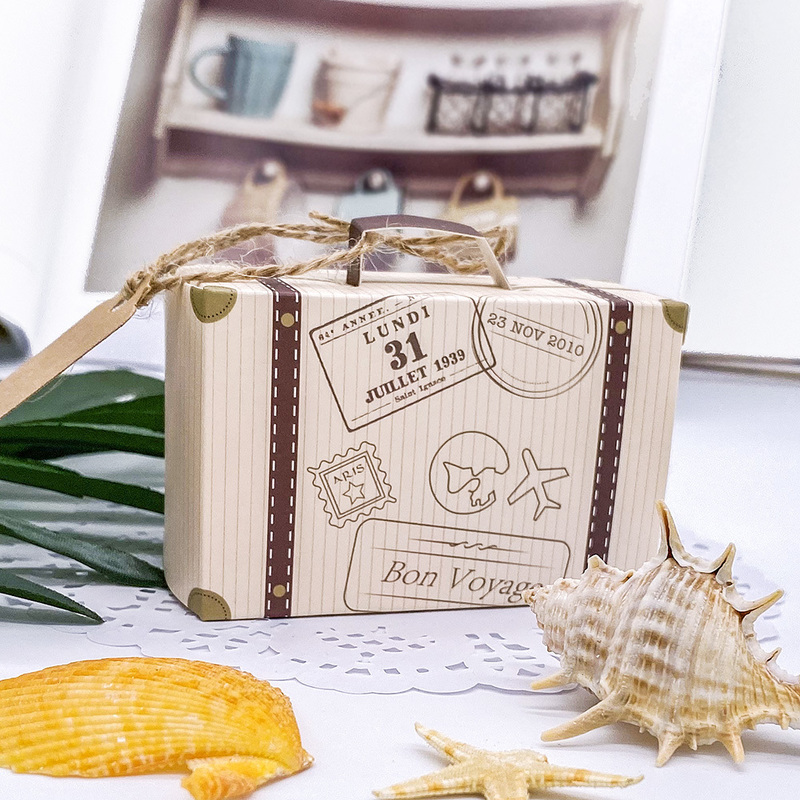 Present Wrap 100st Mini Suitcase Kraft Candy Box Bonbonniere Wedding Boxes Travel Themed Party For Anniversary Birthday Baby Shower Box 220913