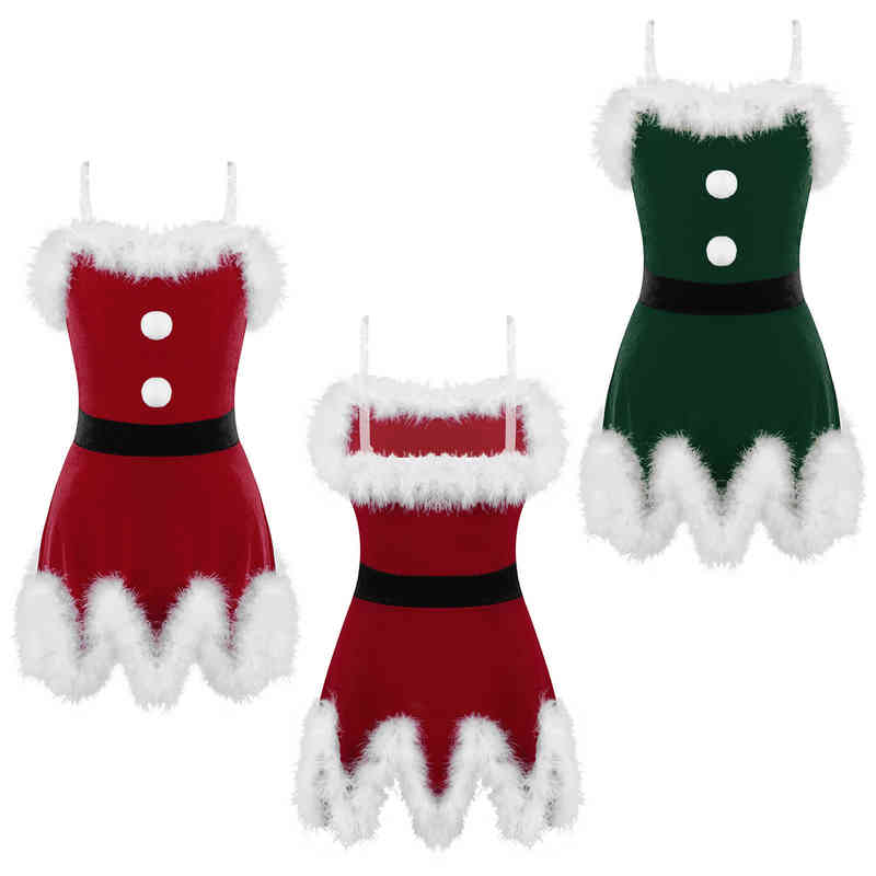 Girl's Es Kids Girls Christmas Costumes Red Velvet Temed Rollplay för Xmas Santa Clause New Year Fancy Party Dress Up Clothes R231027