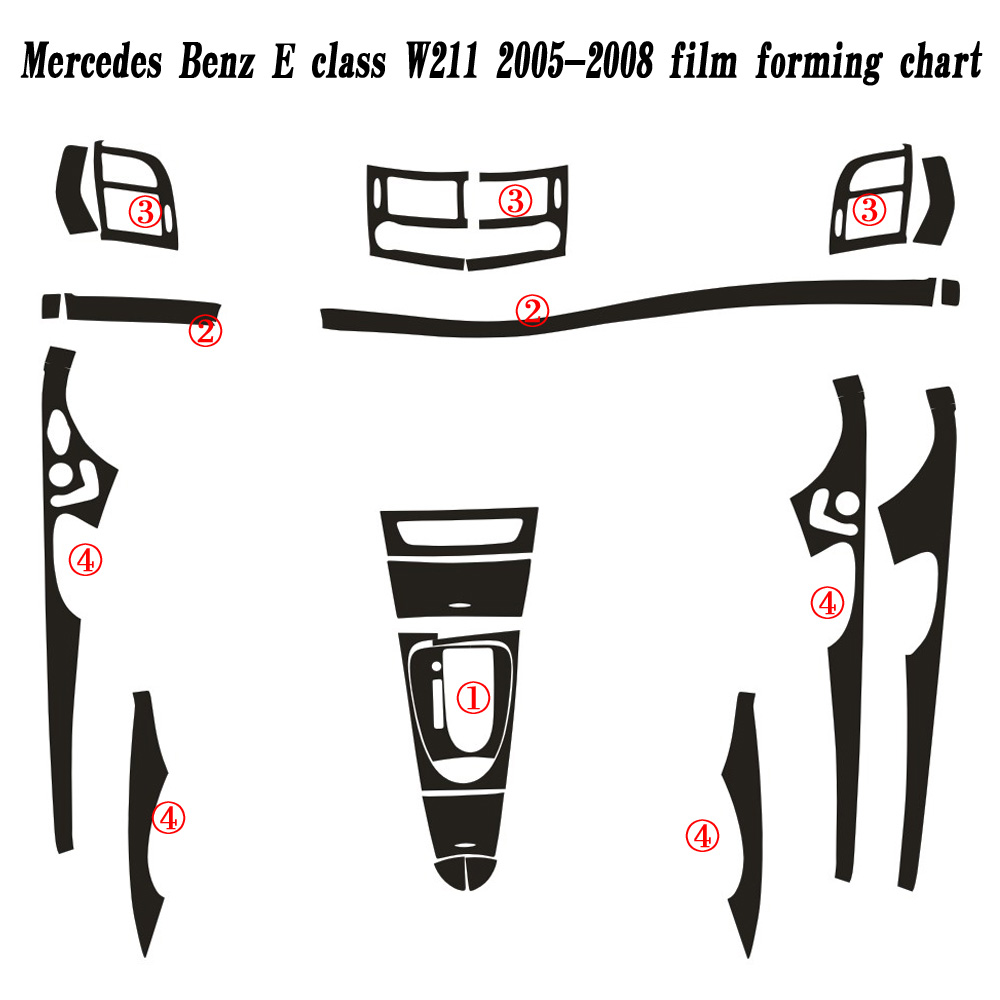 Mercedes E Class W211 2005-2008 내부 중앙 제어판 도어 핸들 카본 섬유 스티커 데칼 자동차 스타일링 액세서