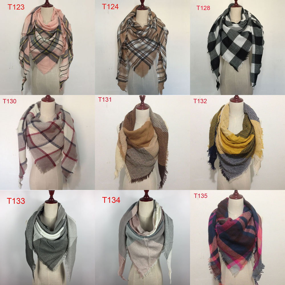2018 Winter Triangle Cargf Tartan Cashmere Cashmere Women Plaid Plaid Dicker New Designer Acrylic Basic Shaws