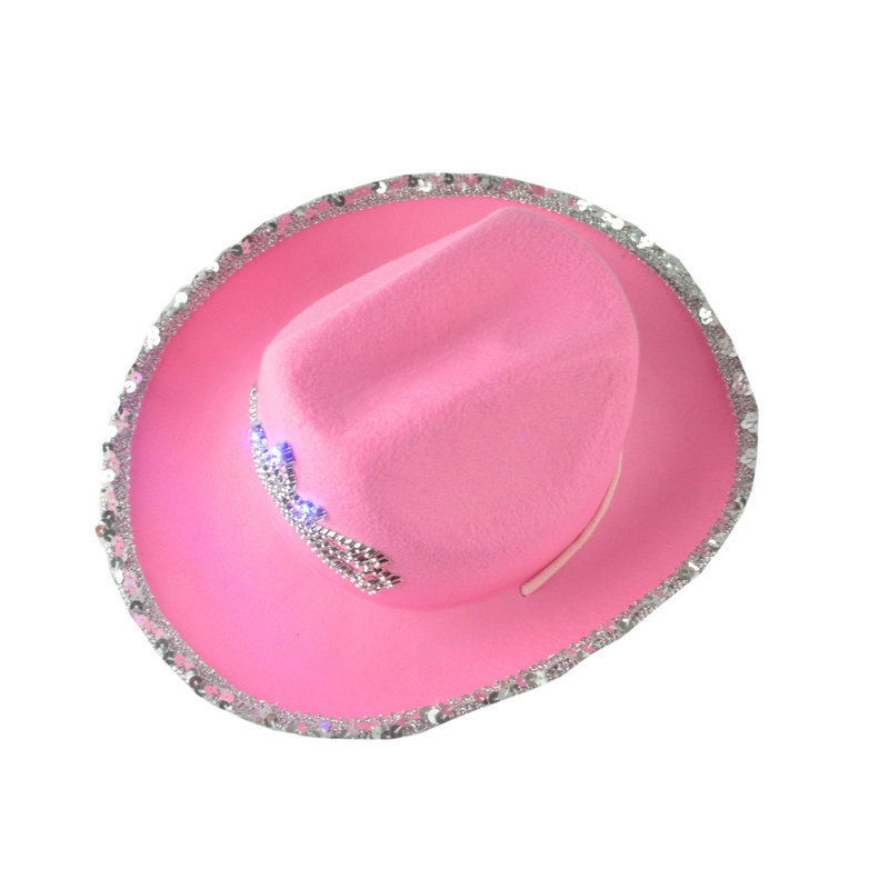 Halloween -hoeden tiara voelde cowboy met LED -lichtwonmen roze voor kostuumaccessoires prop